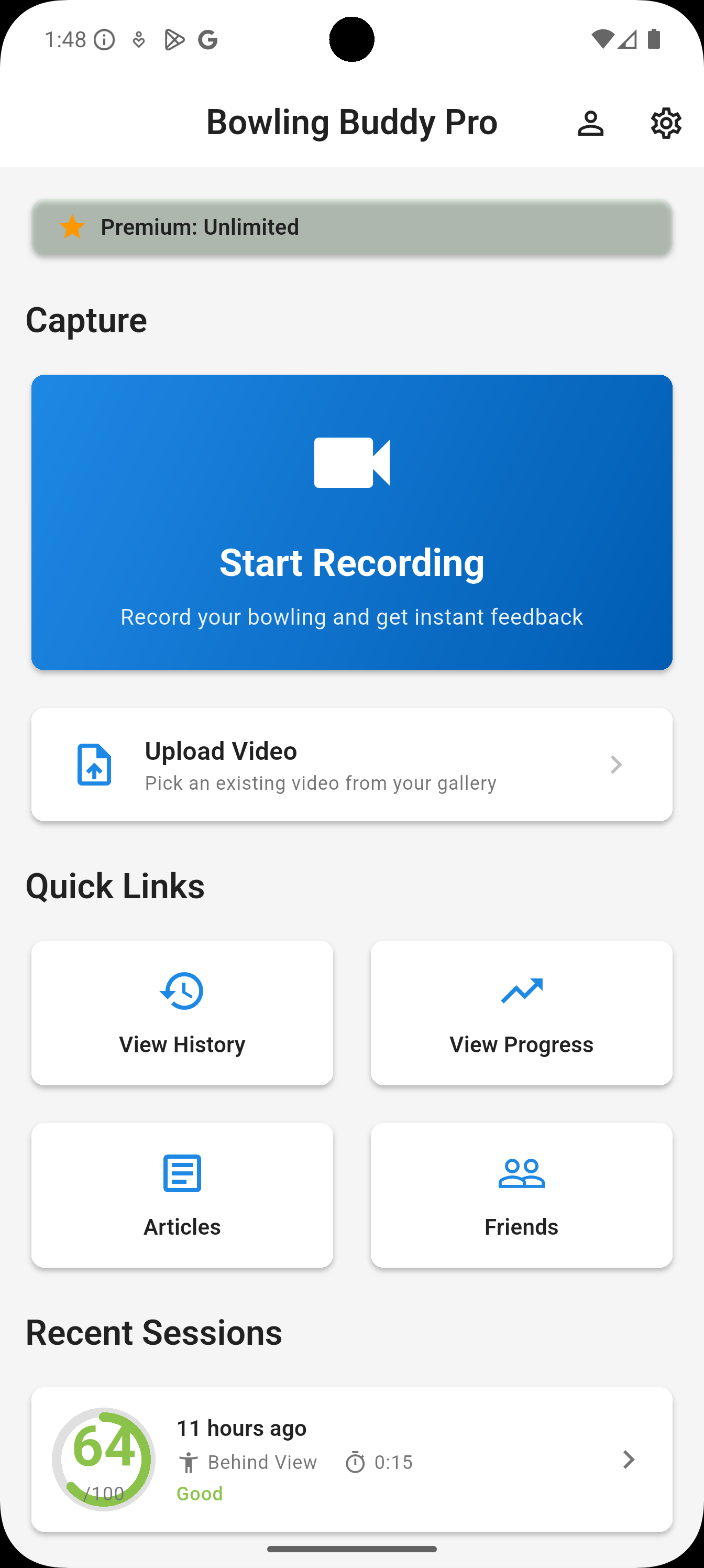 Home screen showing recording and analysis options